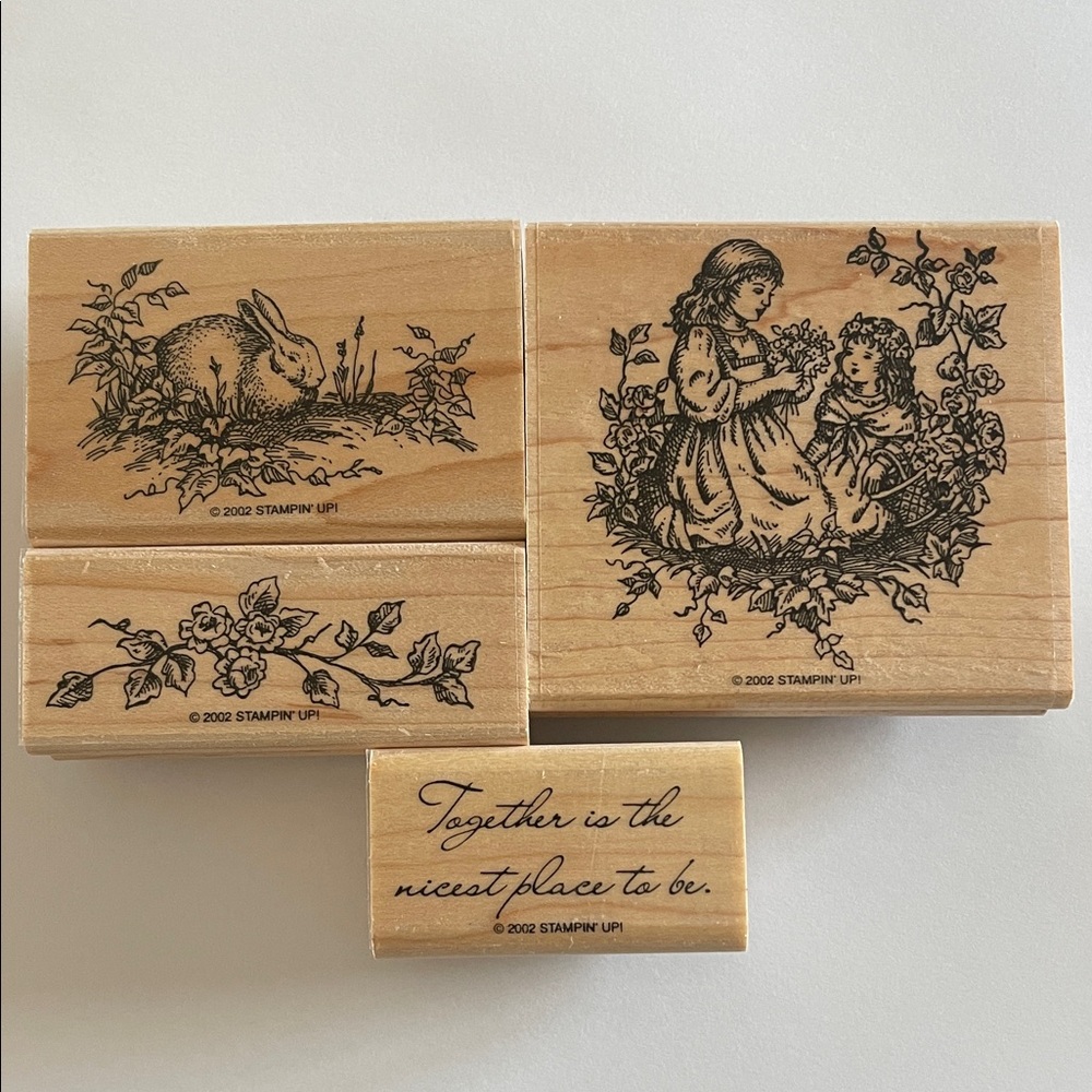 Stampin' Up! wood-mounted stamp set in natural wood and black